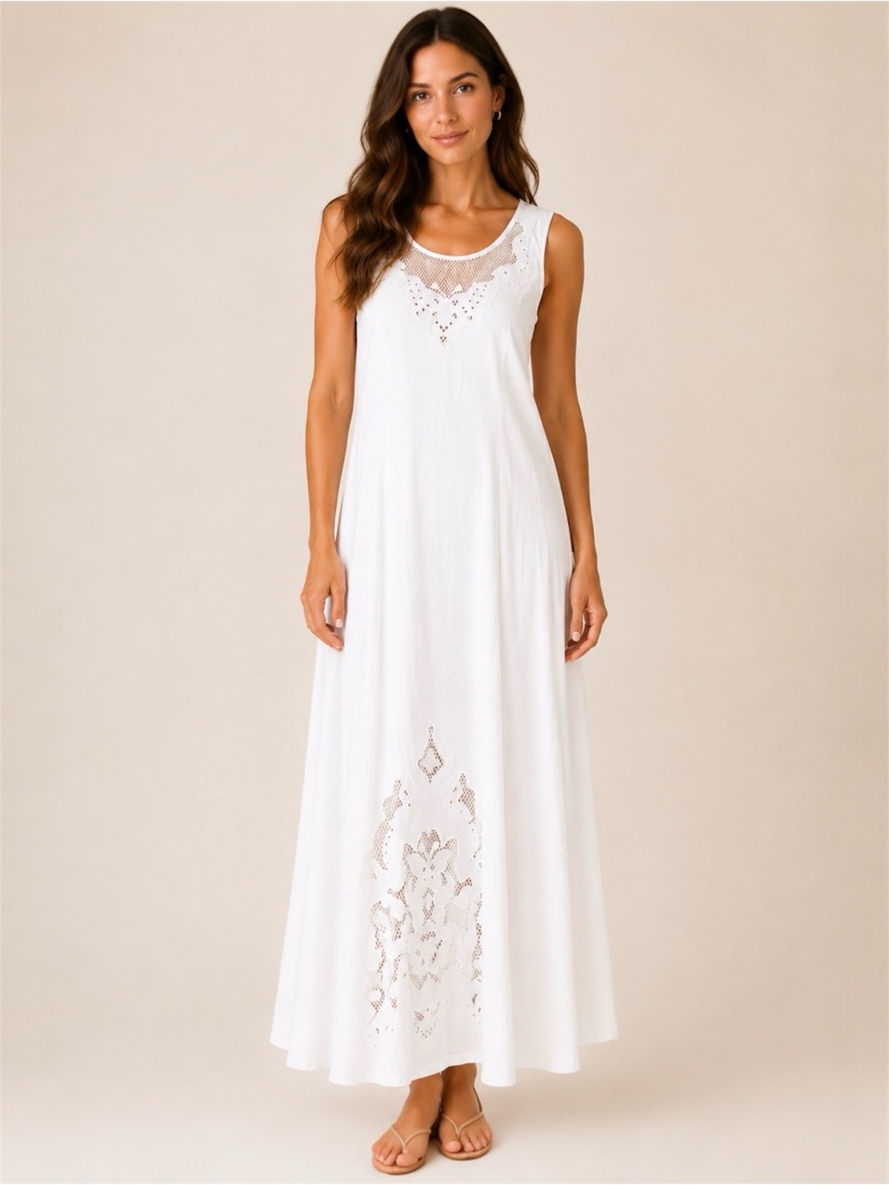 Vintage White Cotton Embroidered Maxi Dress Prairie Cottagecore Boho 90s M/L